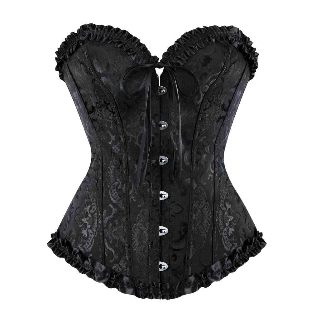 Sapubonva Black Corset Top Bustier Sexy Women's Plus Size Lace up Floral Gothic Brocade Vintage Fashion Medieval